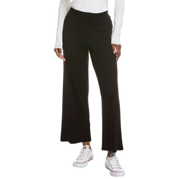 Hannah Rose WomensRibbed Wide Leg Cashmere-Blend Pant Black